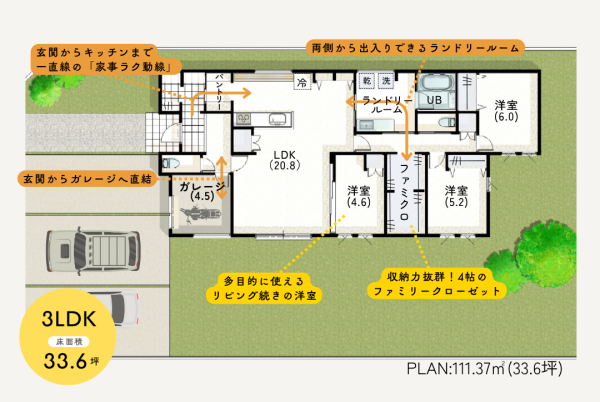 約33坪の平屋の間取り実例